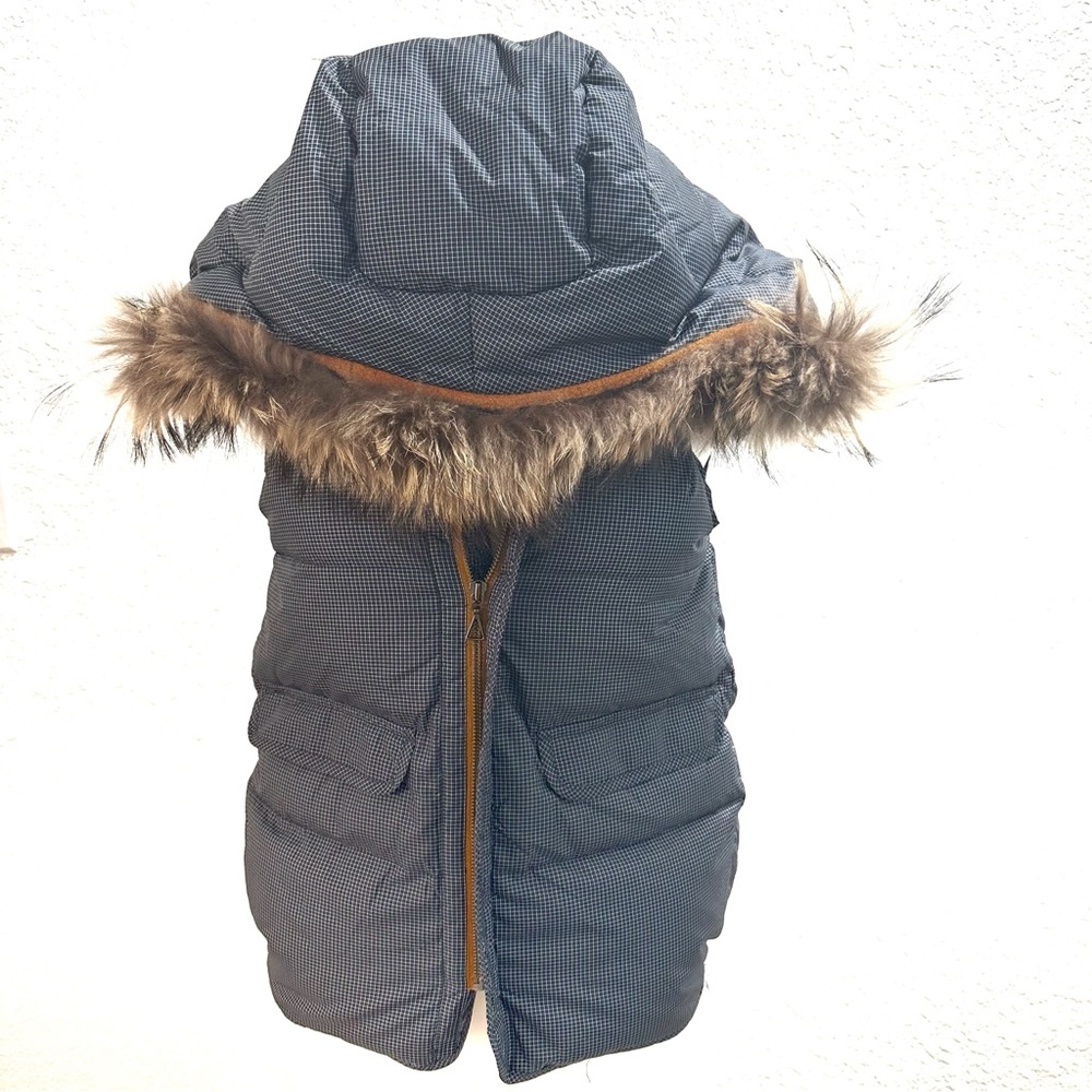 ZUKKA PRO down filled hooded puffer vest fur trim blue Sz S